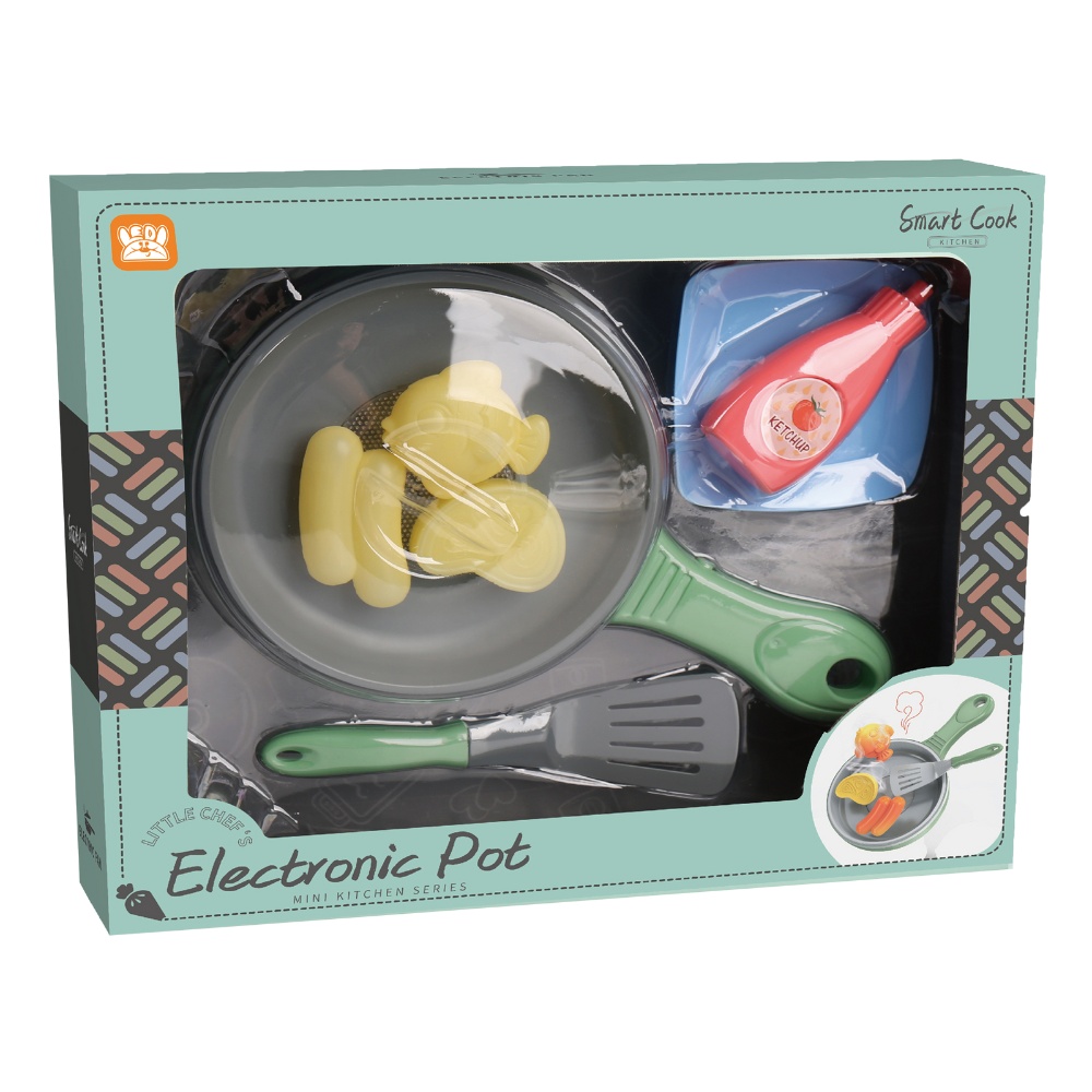Pretend & Play Frying Pan Set with Lights, Sound & Colour Changing Food - Green