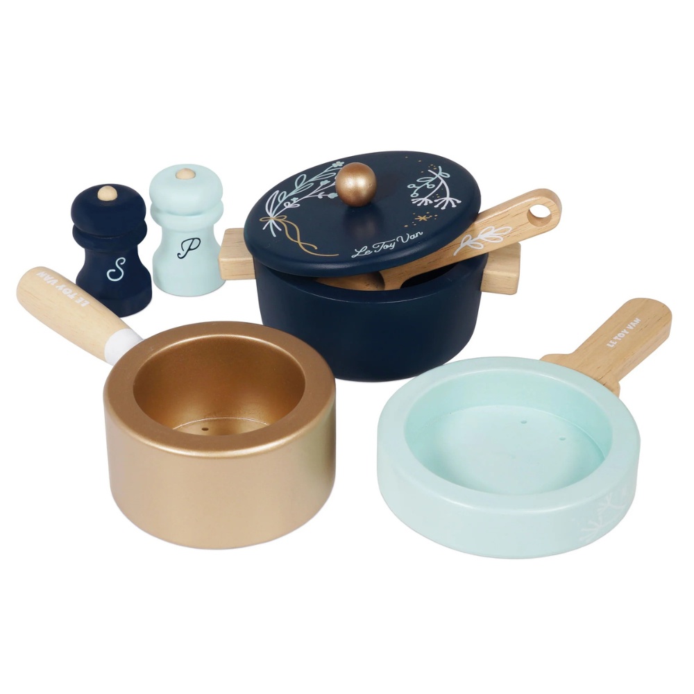 Le Toy Van Wooden Pots & Pans Kitchen Accessories (7pcs)