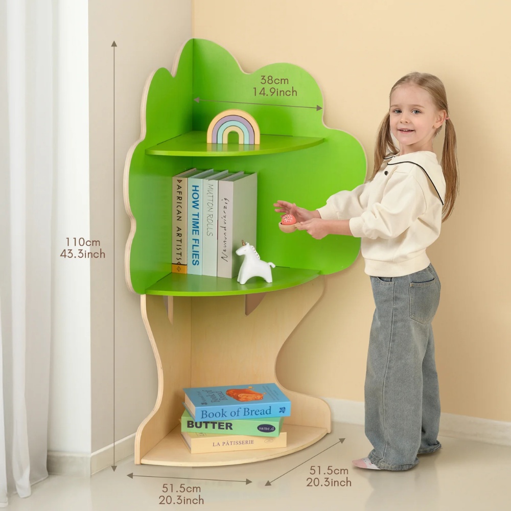 TookyToy - Tree Bookshelf for Kids Reading Nook, Corner Bookcase
