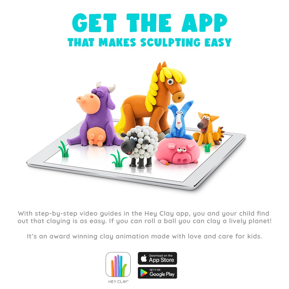 Hey Clay - Modelling Air-Dry Clay with Fun Interactive App - Animals, 15 cans