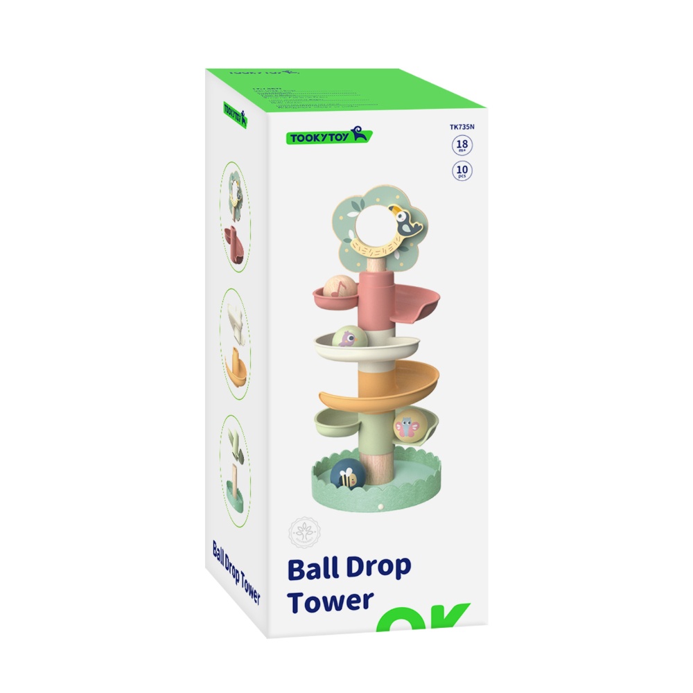 TookyToy - Ball Drop Tree Wooden Activity Toy for Toddlers - 10 Pieces