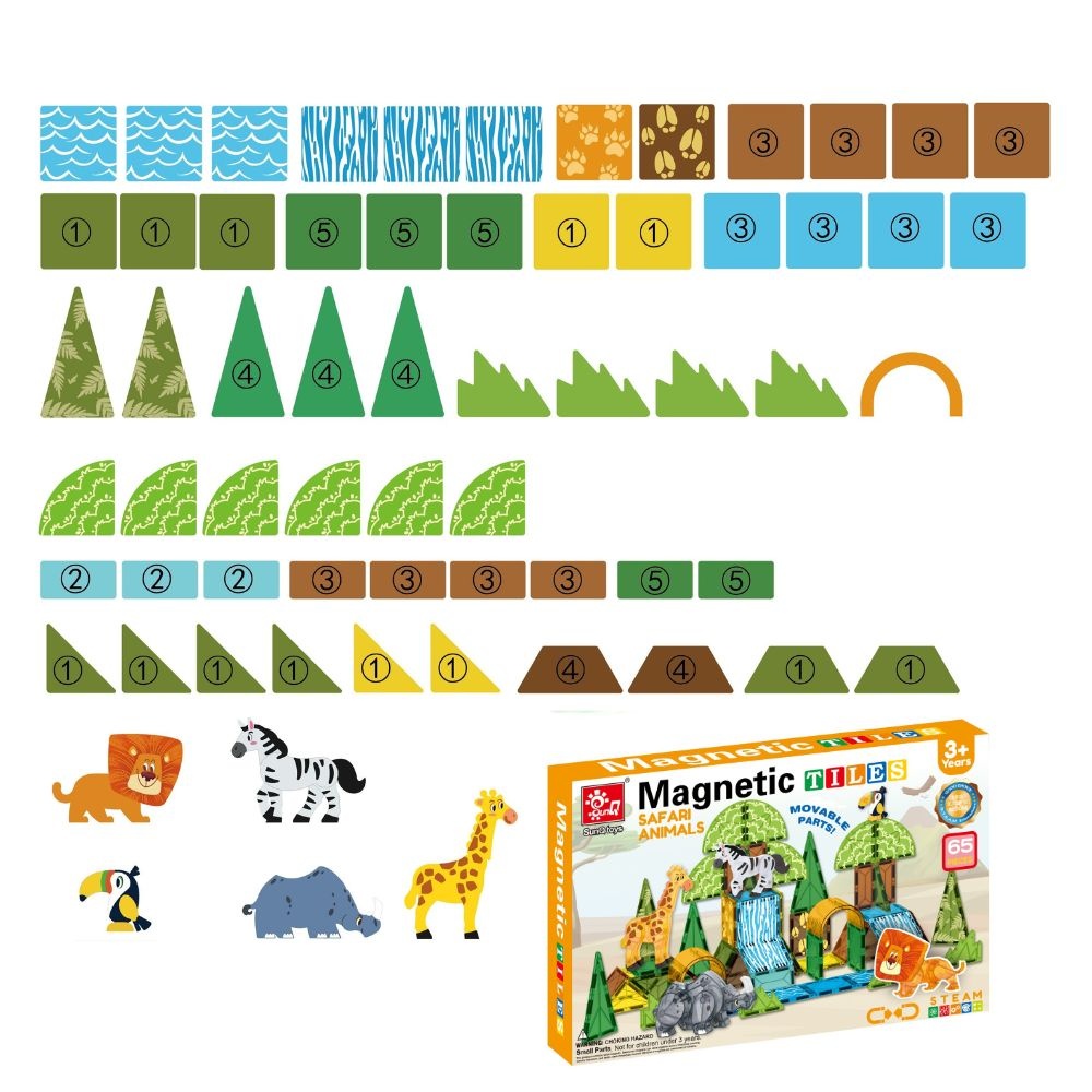 Magnetic Tiles - Safari Animals Set - 65 Pieces