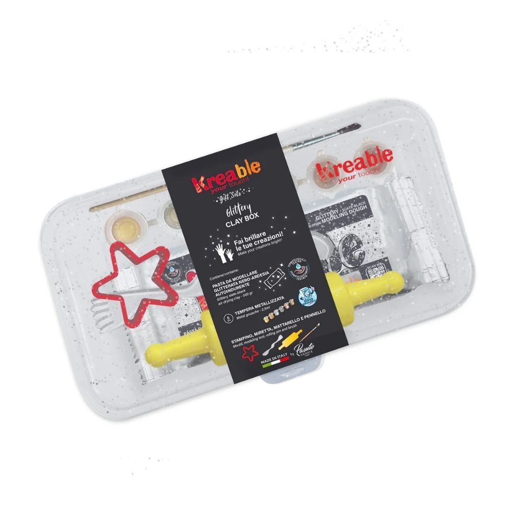 Toy Color Kreable - Glittery Clay Box - Sparkling Slate-Black Modeling Kit with Metallic Paints